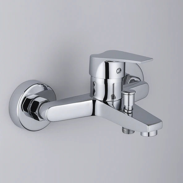 Premium Tek Kollu Aç Kapa Krom Banyo Bataryası Duvar Tipi Armatür Modern Tasarım Sıcak Soğuk Ayarlı - Resim 5