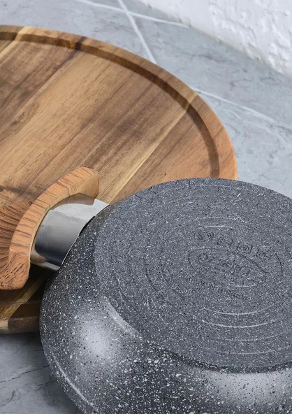 Granit Kaplama Sahan - Alüminyum Döküm, Ahşap Kulplu Sahan -18 CM - 4