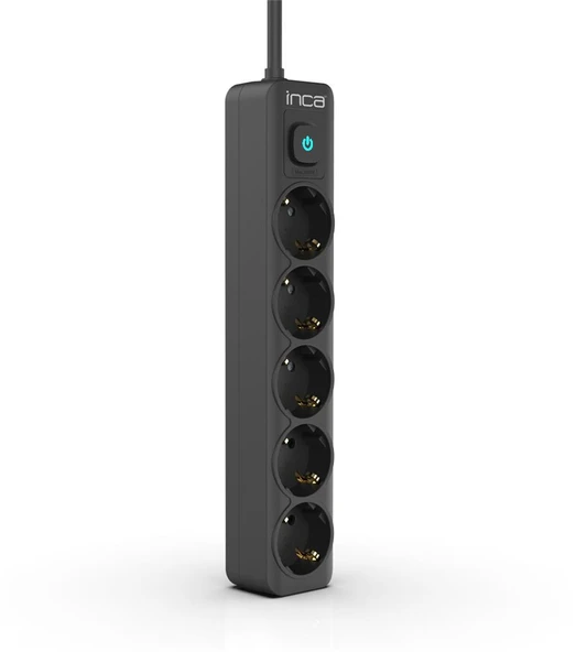 INCA IPW-44SY 5li Akım Korumalı Led Tuşlu Priz 1,5Mt Siyah ürün görseli 1