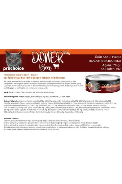 ProChoice Döner Bites Sos İçinde Sığır Etli Yetişkin Kedi Konservesi 70 Gr - 3