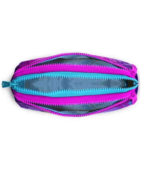 Coral High Kids Pembe Mor Kaplumbağa Desenli Üç Bölmeli Kalem Çantası 22056 - Resim 3