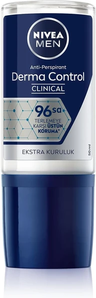 NIVEA MEN Erkek Roll-On Deodorant Derma Control Clinical 50 ml, C Vitamini ile Koltuk Altı Bakım, 96 Saat Anti-perspirant Üstün Koruma, DermaDry Teknolojisi Ekstra Kuruluk