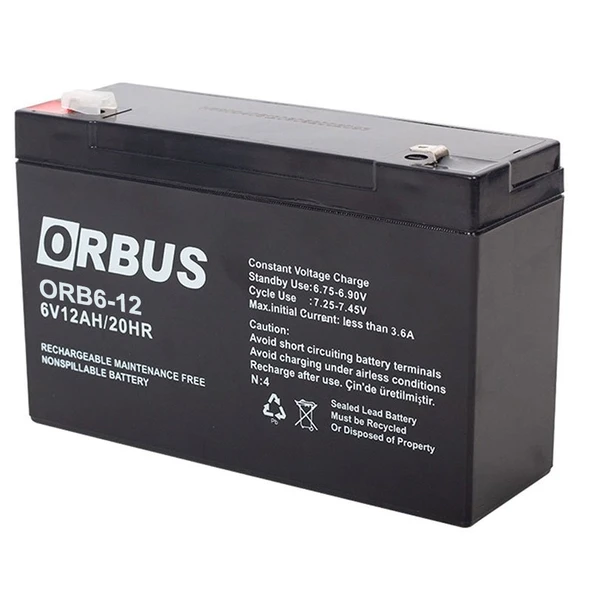 Orbus ORB6-12 6 Volt 12 Amper Kuru Akü (150 X 50 X 94 Mm) ürün görseli 1