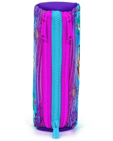 Coral High Kids Pembe Mor Kaplumbağa Desenli Üç Bölmeli Kalem Çantası 22056 - Resim 2