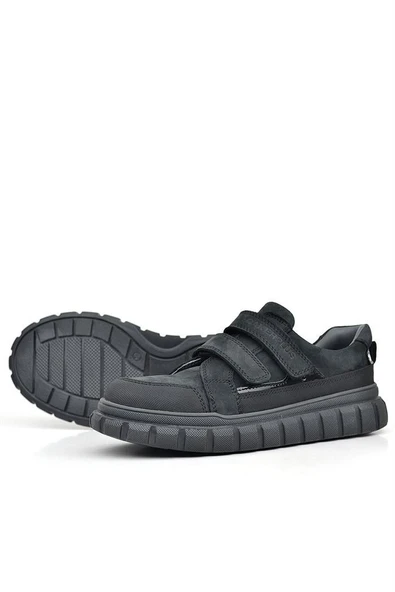 Rakerplus Hakiki Deri Siyah Nubuk Cırtlı Günlük Spor Çocuk Okul Ayakkabı - 6