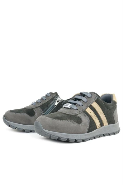 Rakerplus Deri Gri Kum Rengi Fermuarlı Sneaker Spor Ayakkabı - Resim 12