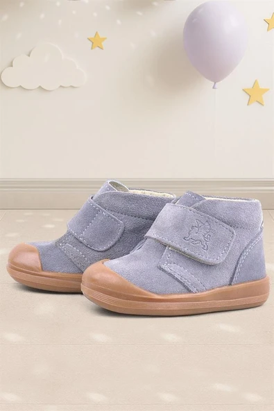 Rakerplus Yoohoo Hakiki Deri Gri Cırtlı Unisex Bebek Bot