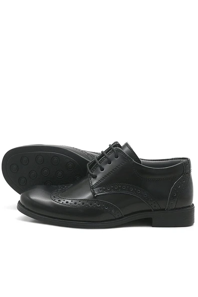 Rakerplus Titan Hakiki Deri Siyah Rugan Klasik Erkek Çocuk Ayakkabı - Resim 5