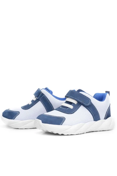 Rakerplus Barefoot Hakiki Deri Krem Lacivert Cırt Cırtlı Çocuk Spor Ayakkabı - 6