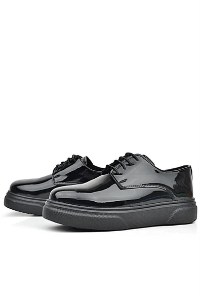 Rakerplus Derby Hakiki Deri Siyah Rugan Siyah Taban Çocuk Klasik Ayakkabı - Resim 5