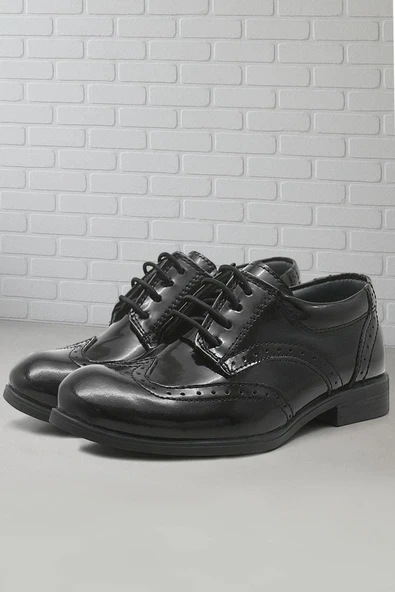 Rakerplus Titan Hakiki Deri Siyah Rugan Klasik Erkek Çocuk Ayakkabı - Resim 8