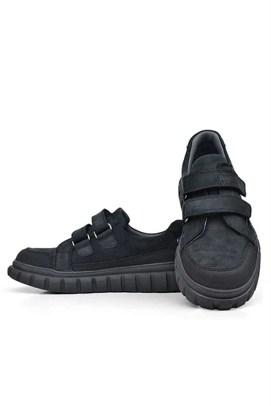 Rakerplus Hakiki Deri Siyah Nubuk Cırtlı Günlük Spor Çocuk Okul Ayakkabı - 7