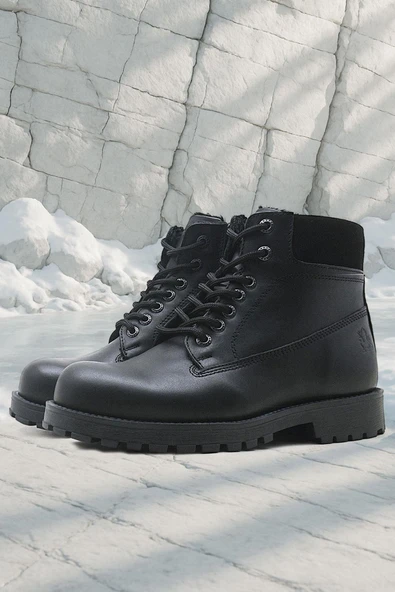 Rakerplus Hakiki Deri Siyah Fermuarlı Kışlık Çocuk Bot ürün görseli