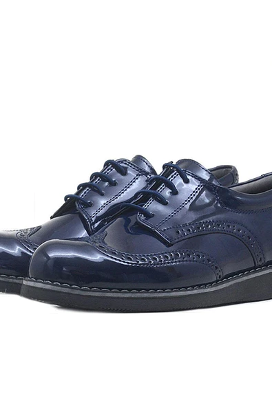 Rakerplus Lacivert Rugan Bağcıklı Günlük Erkek Genç Okul Ayakkabı - 6