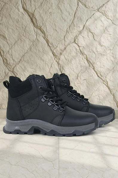 Rakerplus Hakiki Deri Siyah Fermuarlı Trekking Erkek Çocuk Bot ürün görseli