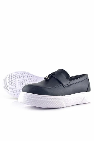 Rakerplus Siyah Mat Beyaz Taban Loafer Klasik Çocuk Ayakkabısı - Resim 7
