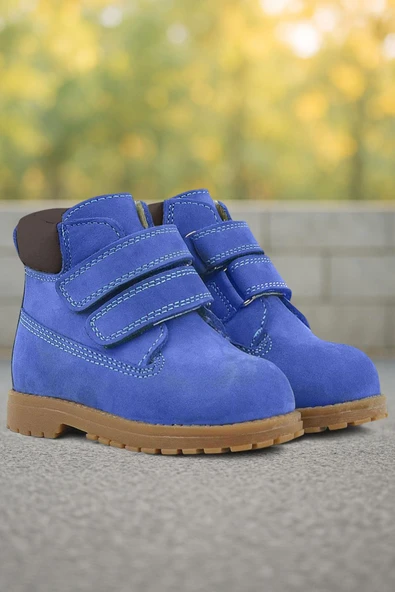 Rakerplus Neson Hakiki Deri Saks Mavi Kürklü Cırtlı Bebek Bot - Resim 9