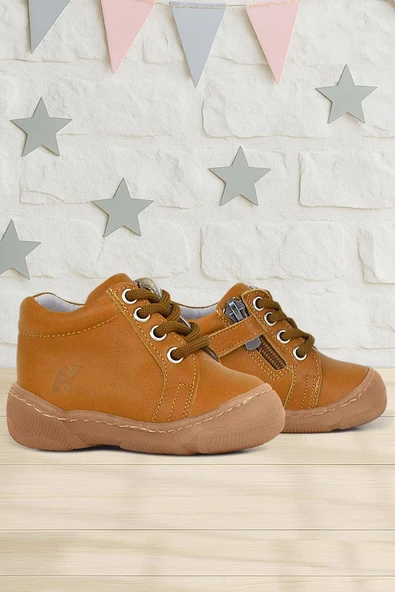 Anatomik Yumuşak Hakiki Deri Fermuarlı Taba Bebek Bot Ayakkabı ürün görseli 1