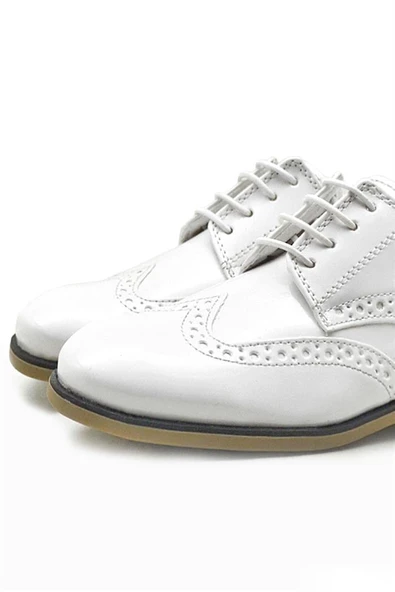 Rakerplus Titan Beyaz Rugan Bağcıklı Klasik Erkek Çocuk Klasik Ayakkabı - Resim 6