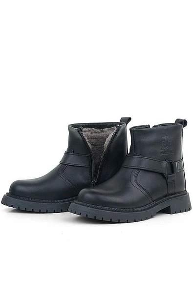Gerçek Kürklü Hakiki Deri Siyah Fermuarlı Çocuk Bot - Resim 8