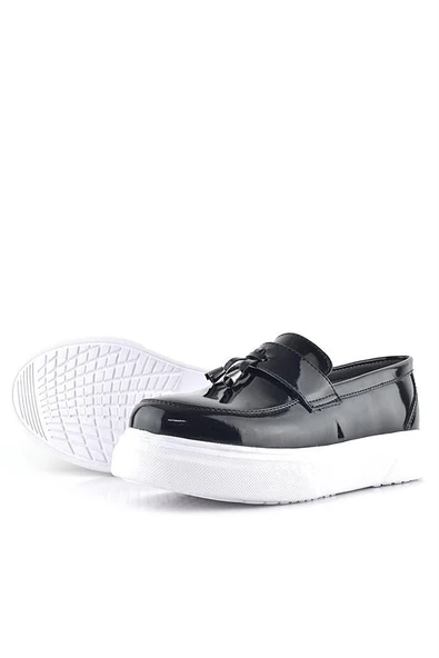 Rakerplus Siyah Rugan Beyaz Taban Loafer Klasik Çocuk Ayakkabısı - Resim 7
