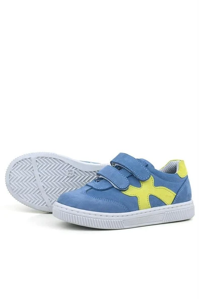 Rakerplus Hakiki Deri Mavi Yeşil Cırtlı Çocuk Spor Ayakkabı - Resim 6