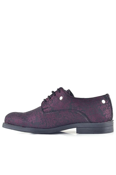 Rakerplus Bordo Bağcıklı Metal Detaylı Çocuk Klasik Takım Elbise Ayakkabı - 5