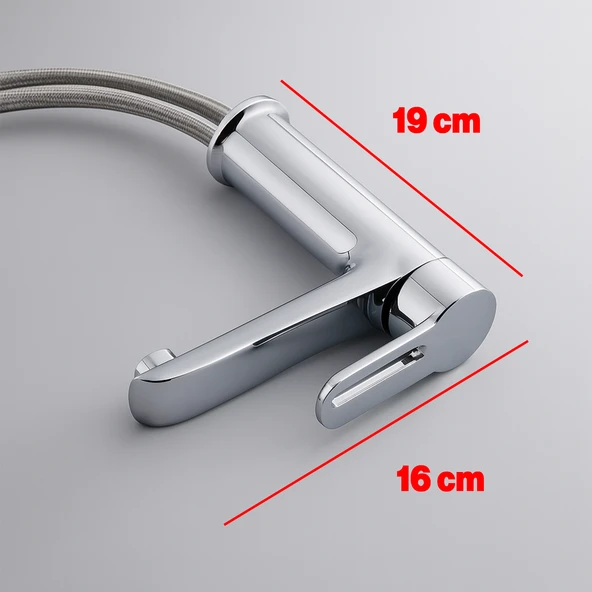 Premium Tek Kollu Aç Kapa Krom Lavabo Bataryası Duvar Tipi Armatür Modern Tasarım Sıcak Soğuk Ayarlı - Resim 3