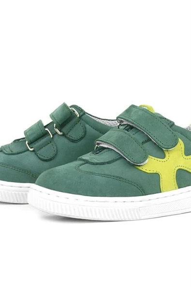 Rakerplus Hakiki Deri Yeşil Cırtlı Çocuk Spor Ayakkabı - Resim 6