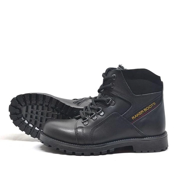 Rakerplus Hakiki Deri Siyah Cilt Fermuarlı Kürklü Çocuk Bot - Resim 12