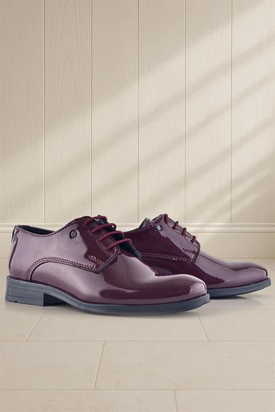 Rakerplus Bordo Rugan Bağcıklı Metal Detaylı Oxford Çocuk Klasik Ayakkabısı ürün görseli