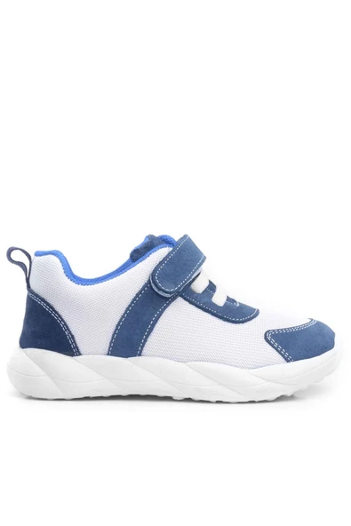 Rakerplus Barefoot Hakiki Deri Krem Lacivert Cırt Cırtlı Çocuk Spor Ayakkabı - 3