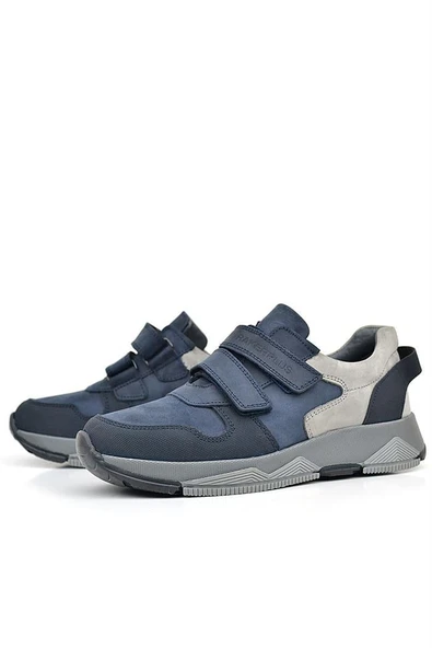 Rakerplus Hakiki Deri Lacivert Cırtlı Gri Tabanlı Çocuk Sneakers Spor Ayakkabı - Resim 12