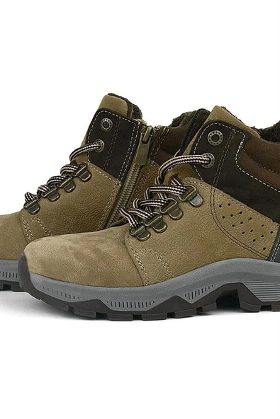 Rakerplus Hakiki Deri Kum Rengi Fermuarlı Trekking Çocuk Bot - Resim 9