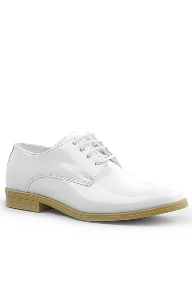 Rakerplus Beyaz Rugan Bağcıklı Oxford Çocuk Klasik Ayakkabısı - Resim 2