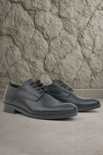 Rakerplus Hakiki Deri Siyah Cilt Bağcıklı Oxford Çocuk Ayakkabı