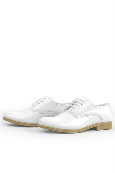 Rakerplus Beyaz Rugan Bağcıklı Oxford Çocuk Klasik Ayakkabısı - Resim 12