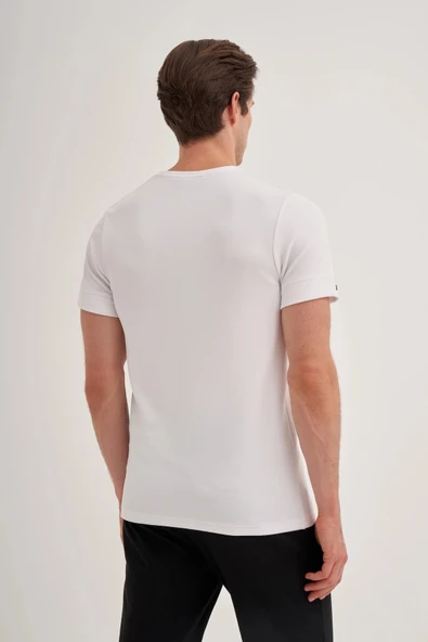 Cazador 4202 Bisiklet YaKa T-SHIRT Beyaz - 3