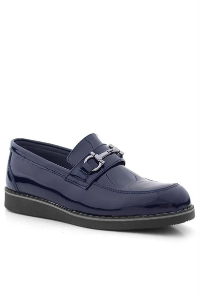 Rakerplus Hakiki Deri Lacivert Rugan Tokalı Loafer Çocuk Klasik Ayakkabı - Resim 10