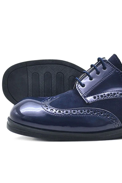 Rakerplus Titan Lacivert Rugan Bağcıklı Süet Detaylı Klasik Erkek Çocuk Ayakkabı - Resim 6