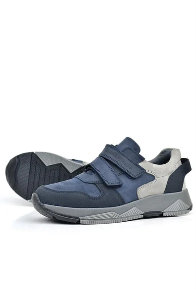 Rakerplus Hakiki Deri Lacivert Cırtlı Gri Tabanlı Çocuk Sneakers Spor Ayakkabı - Resim 6