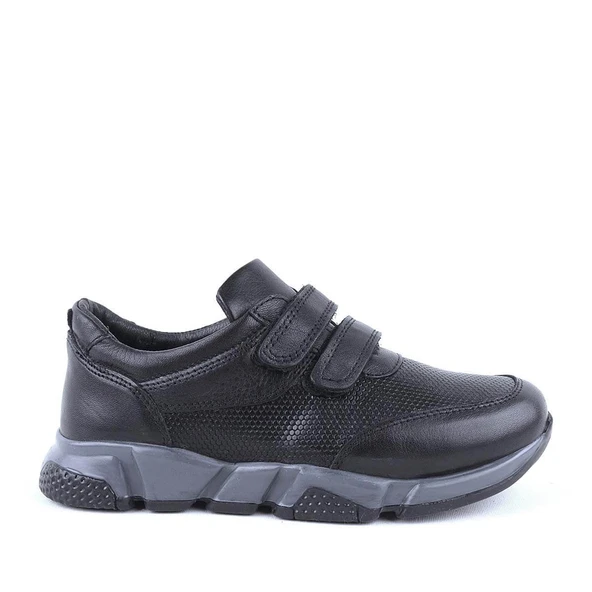 Hakiki Deri Siyah Cırtlı Unisex Çocuk Spor Okul Ayakkabısı - 2
