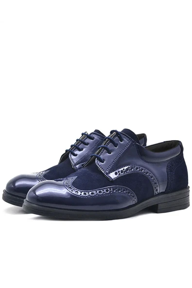 Rakerplus Titan Lacivert Rugan Bağcıklı Süet Detaylı Klasik Erkek Çocuk Ayakkabı - Resim 3