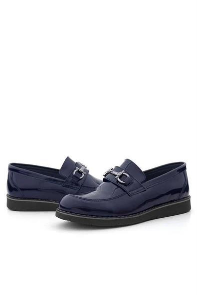 Rakerplus Hakiki Deri Lacivert Rugan Tokalı Loafer Çocuk Klasik Ayakkabı - Resim 8