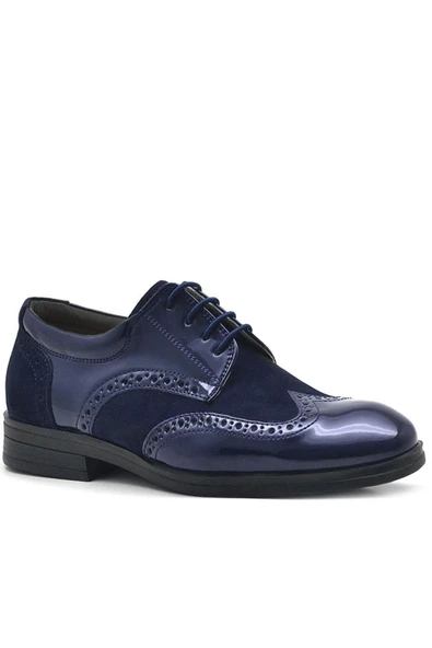 Rakerplus Titan Lacivert Rugan Bağcıklı Süet Detaylı Klasik Erkek Çocuk Ayakkabı - Resim 8