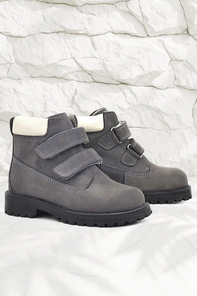 Rakerplus Neson Hakiki Deri Gri Cırtlı Kürklü Çocuk Bot - Resim 9