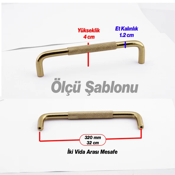 Tırtıklı Altın Gold Metal Kulp 320 mm 32 cm Mobilya Çekmece Dolap Dolabı Modern Kapak Kulpları - Resim 3