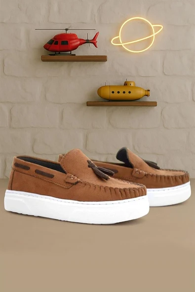 Rakerplus Taba Süet Erkek Çocuk Klasik Makosen Ayakkabı ürün görseli