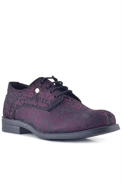 Rakerplus Bordo Bağcıklı Metal Detaylı Çocuk Klasik Takım Elbise Ayakkabı - 2