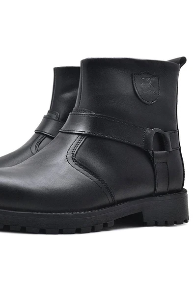 Rakerplus Chiron Hakiki Deri Siyah Fermuarlı Çocuk Çizme Bot - Resim 6